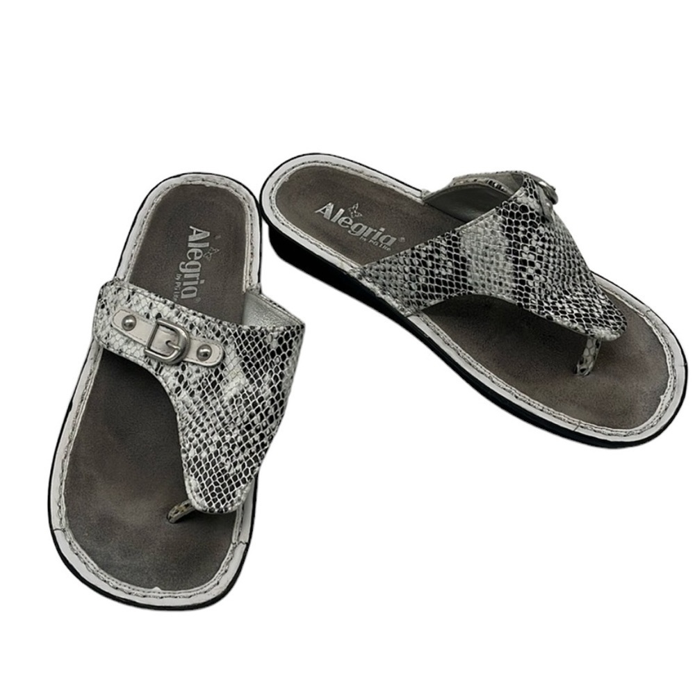Alegria Vanessa Silver Faux Snakeskin Flip Flop Sandal Women Size 39 / 9